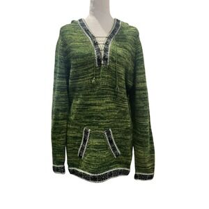 Chasqui Alpaca Wool Hooded Sweater Green Llama Knit Bolivia Women's‎ Medium